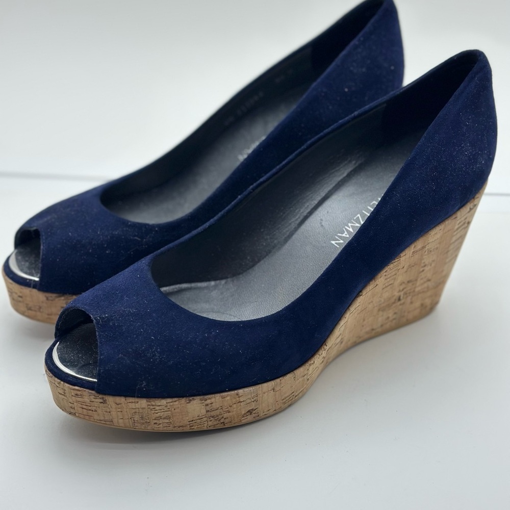 Navy Wedge Peep-Toe Shoes